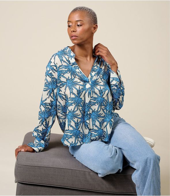 Blusa de viscosa MILA PALMA BLUE - - Storiatipic