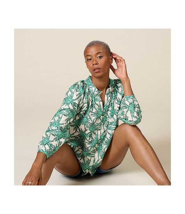 AGNES PALMA VERT Blouse en Coton - - Storiatipic