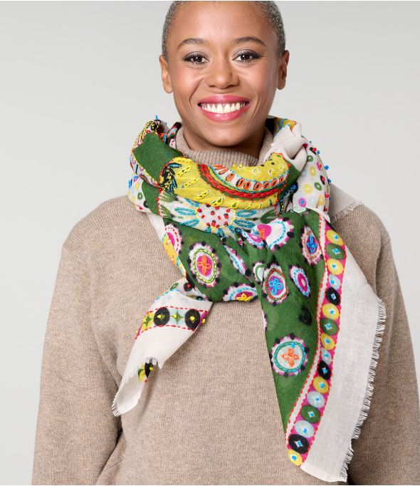 AVA Wool Embroidered Scarf for Women 100 x 200 CM - - Storiatipic