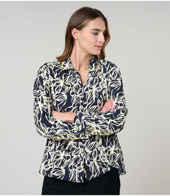 CAMICIA FRAN IN VISCOSA NERA PASTELLO - - Storiatipic