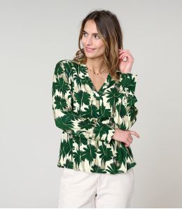 SARA HIBIS VERT BLOUSE en Viscose - - Storiatipic SARA HIBIS VERT BLOUSE en Viscose - - Storiatipic