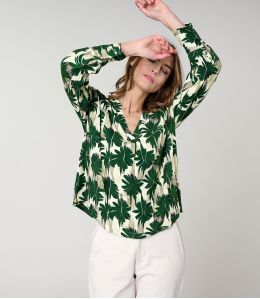 SARA HIBIS VERT BLOUSE en Viscose - - Storiatipic SARA HIBIS VERT BLOUSE en Viscose - - Storiatipic