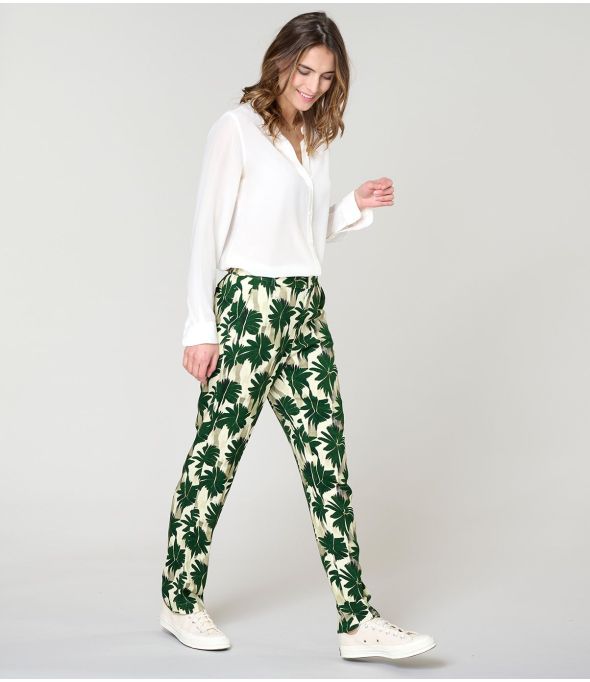 LENY HIBIS GREEN Hose aus Viskose - - Storiatipic