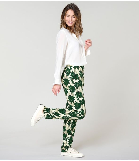 LENY HIBIS GREEN Hose aus Viskose - - Storiatipic