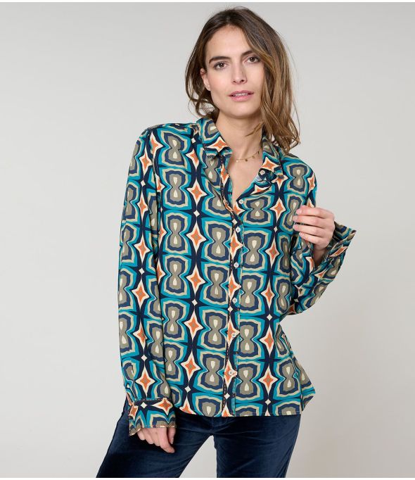 FRAN KHAN BLAUW VISCOSE OVERHEMD - - Storiatipic