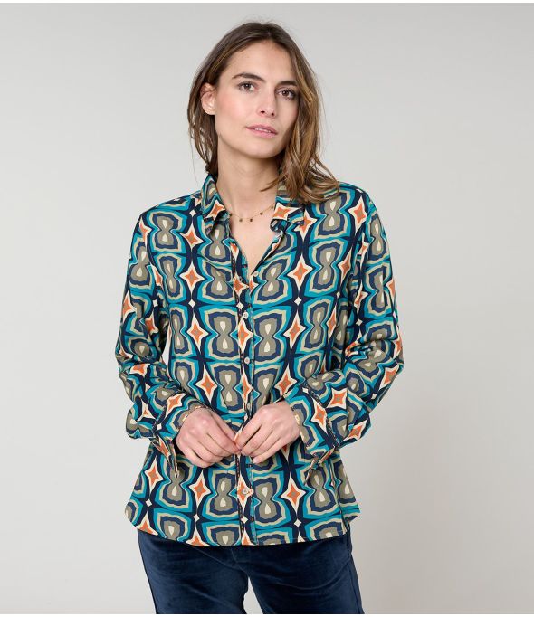 FRAN KHAN BLAUW VISCOSE OVERHEMD - - Storiatipic