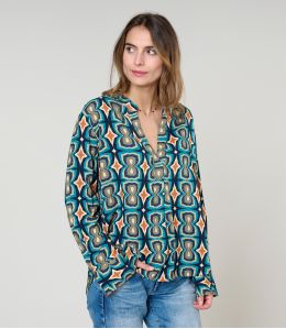 MILA KHAN BLEU BLOUSE en Viscose - - Storiatipic MILA KHAN BLEU BLOUSE en Viscose - - Storiatipic
