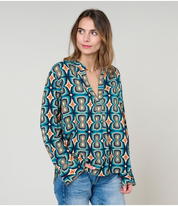 MILA KHAN BLAUE BLUSE aus Viskose - - Storiatipic