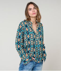 MILA KHAN BLEU BLOUSE en Viscose - - Storiatipic MILA KHAN BLEU BLOUSE en Viscose - - Storiatipic