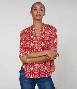 MILA KHAN RODE BLOUSE van viscose - - Storiatipic MILA KHAN RODE BLOUSE van viscose - - Storiatipic