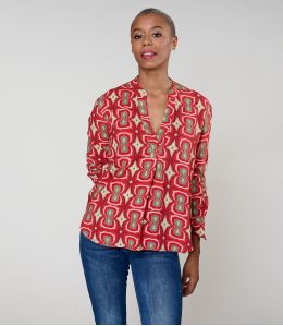 MILA KHAN RODE BLOUSE van viscose - - Storiatipic MILA KHAN RODE BLOUSE van viscose - - Storiatipic