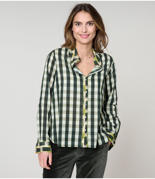 CAMICIA FRAN CHECK KAKI IN COTONE - - Storiatipic