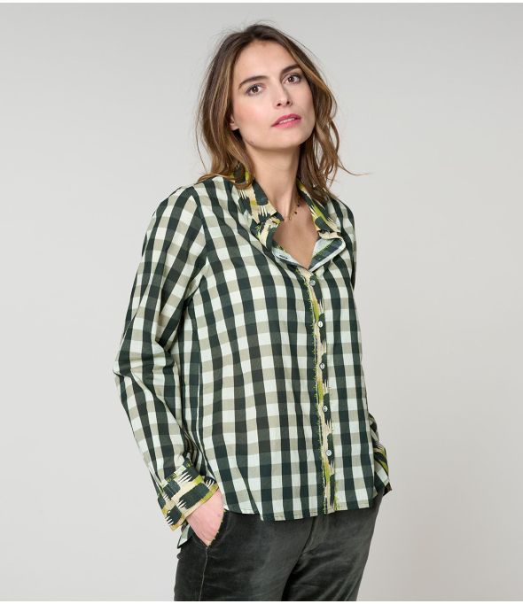 CAMICIA FRAN CHECK KAKI IN COTONE - - Storiatipic