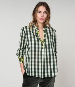 BLUSA MILA CHECK KAKI in Cotone - - Storiatipic BLUSA MILA CHECK KAKI in Cotone - - Storiatipic