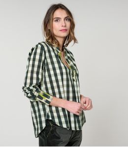 MILA CHECK KAKI BLOUSE en Coton - - Storiatipic MILA CHECK KAKI BLOUSE en Coton - - Storiatipic