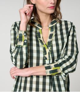 BLUSA MILA CHECK KAKI in Cotone - - Storiatipic BLUSA MILA CHECK KAKI in Cotone - - Storiatipic