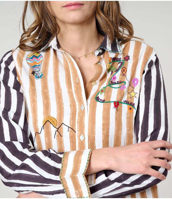 FRAN MOON CAMEL CHEMISE en Rayon - - Storiatipic