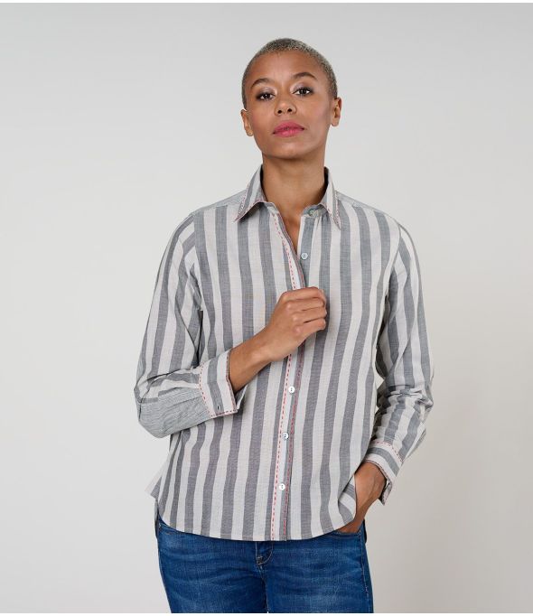 CAMICIA FRAN WEAVE IN COTONE GRIGIO - - Storiatipic