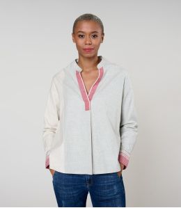 MILA WEAVE GRIS BLOUSE en Coton - - Storiatipic MILA WEAVE GRIS BLOUSE en Coton - - Storiatipic