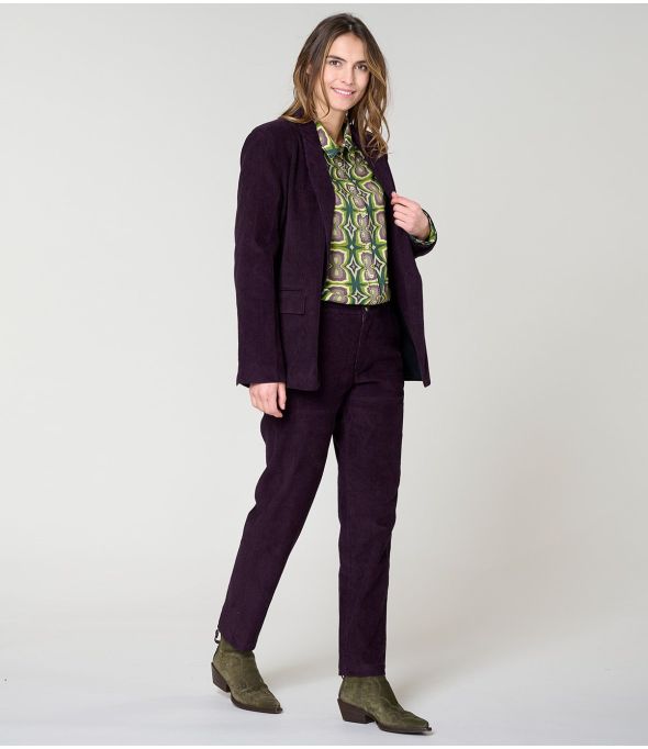 LENY VELOURS UNI PRUNE PANTALON en Viscose - - Storiatipic