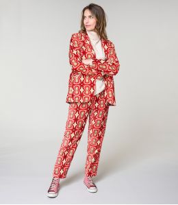 LENY KHAN ROUGE PANTALON en Coton - - Storiatipic LENY KHAN ROUGE PANTALON en Coton - - Storiatipic