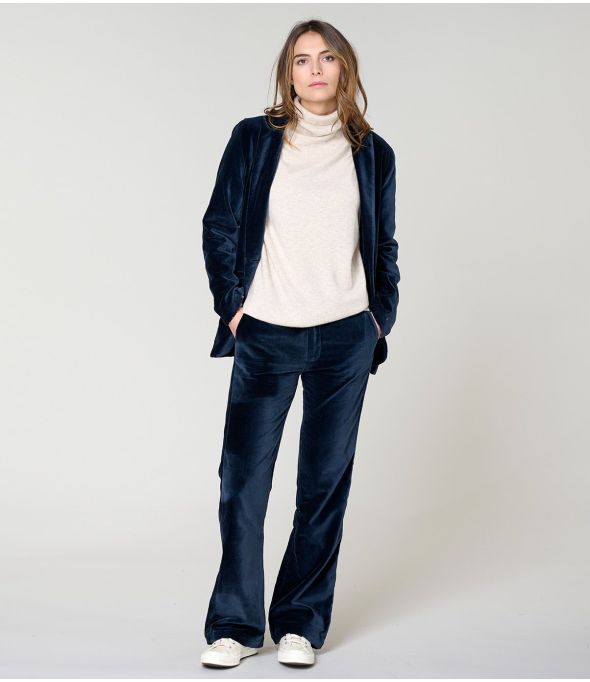 PANTALONE SASHA IN VELLUTO TINTA UNITA NAVY in Cotone - - Storiatipic