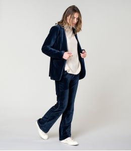 SASHA VELOURS UNI MARINE PANTALON en Coton - - Storiatipic SASHA VELOURS UNI MARINE PANTALON en Coton - - Storiatipic