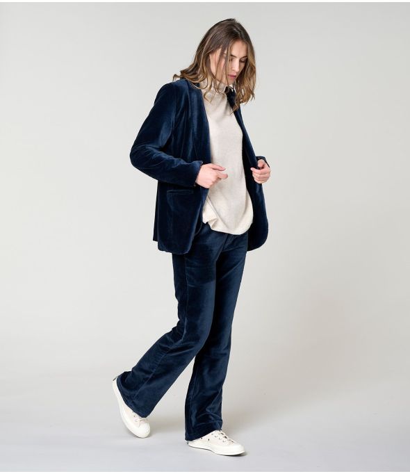 PANTALONE SASHA IN VELLUTO TINTA UNITA NAVY in Cotone - - Storiatipic