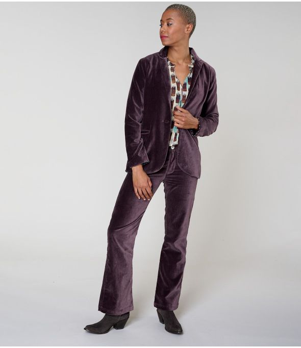 SASHA VELOURS UNI PRUNE PANTALON en Coton - - Storiatipic