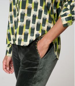 SASHA VELOURS UNI KAKI PANTALON en Coton - - Storiatipic SASHA VELOURS UNI KAKI PANTALON en Coton - - Storiatipic