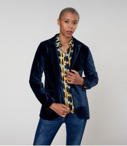 PAULE VELOURS UNI MARINE VESTE en Coton - - Storiatipic PAULE VELOURS UNI MARINE VESTE en Coton - - Storiatipic