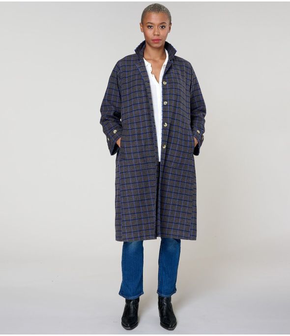 GUSTAVE CAPPOTTO IN COTONE TARTAN BLU - - Storiatipic