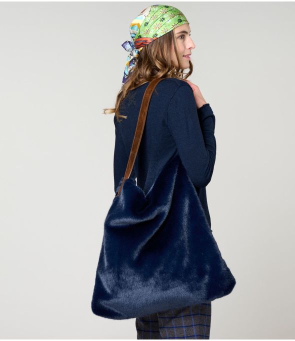 DODO FUR NAVY GROTE TAS in polyester - - Storiatipic