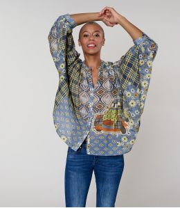 COCO DOLORES BLEU BLOUSE en Coton - - Storiatipic COCO DOLORES BLEU BLOUSE en Coton - - Storiatipic