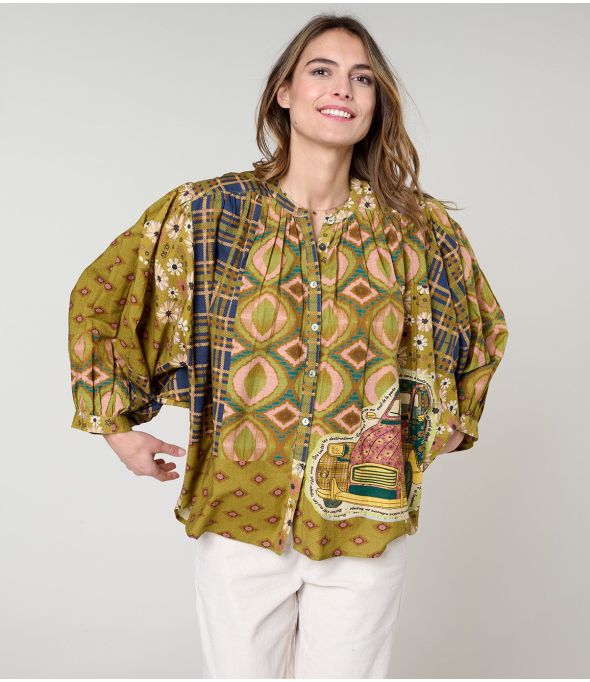 COCO DOLORES VERT BLOUSE en Coton - - Storiatipic