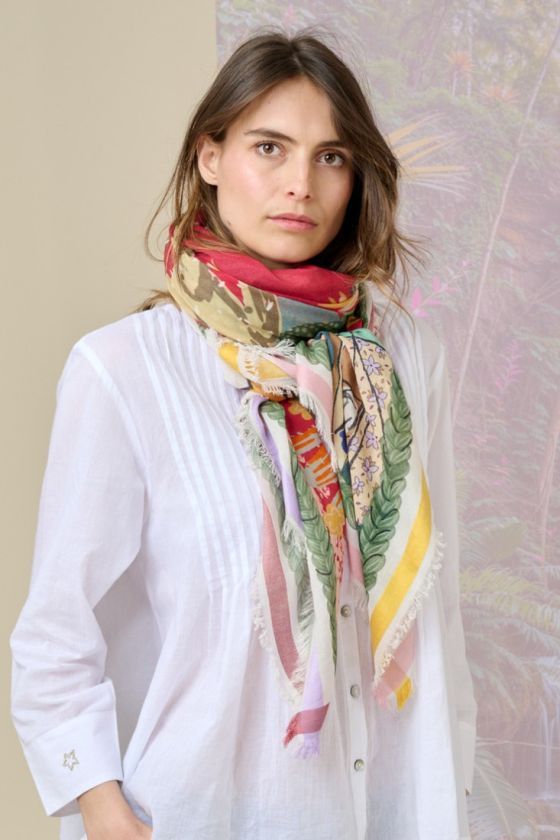PETULA Women's large square in wool, cotton and modal 140 x 140 cm - - Storiatipic