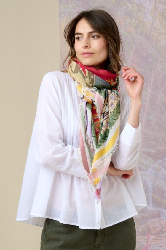 PETULA Women's large square in wool, cotton and modal 140 x 140 cm - - Storiatipic
