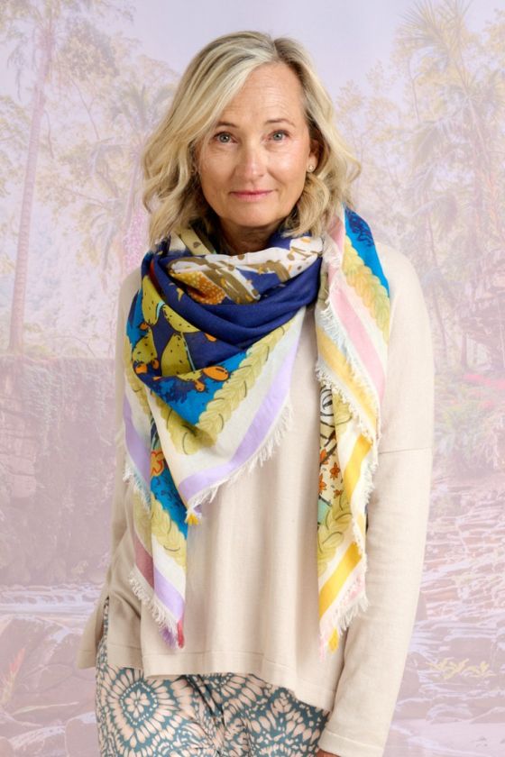 PETULA Women's large square in wool, cotton and modal 140 x 140 cm - - Storiatipic