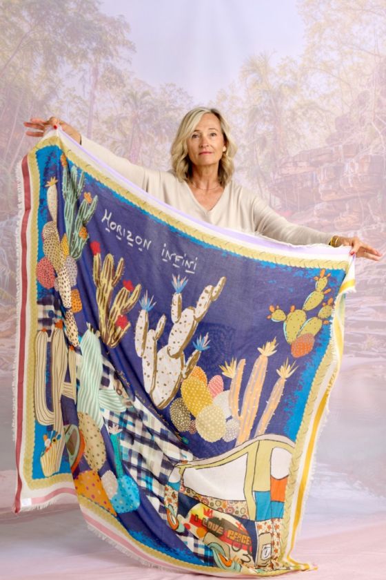 PETULA Women's large square in wool, cotton and modal 140 x 140 cm - - Storiatipic
